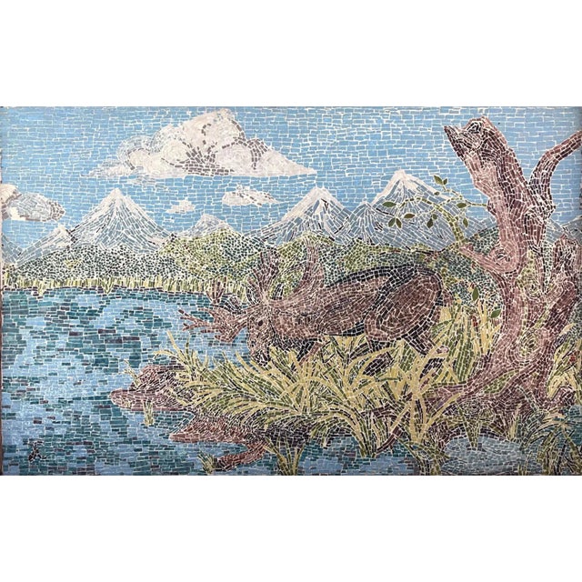 Large American Micromosaic Alaskan Landscape, Features Moose This large scale micromosaic panel is executed with...