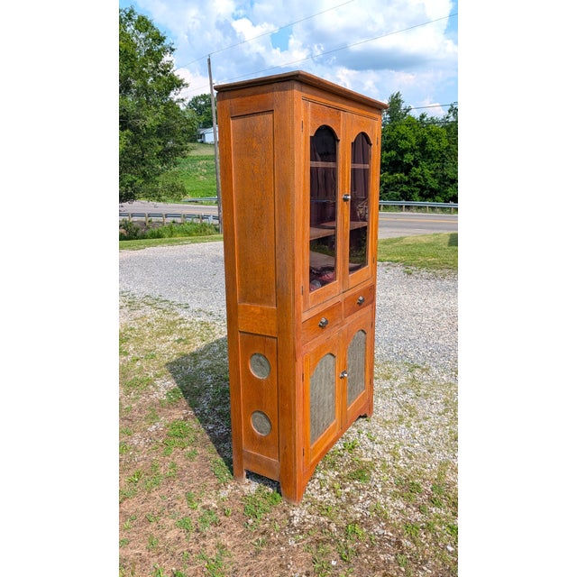 Antique Oak Flat Wall Pie Safe Cupboard W Pierced Tin Panel Bottom 1900s 1 Piece For Sale - Image 9 of 18