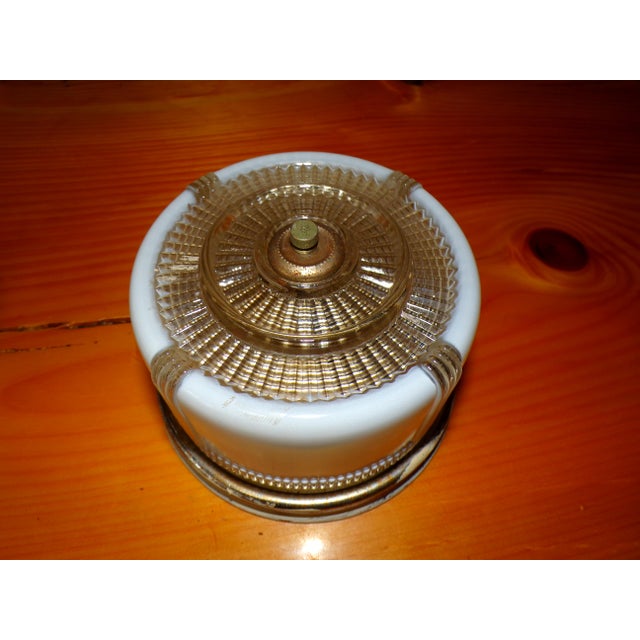 Vintage Art Deco Round Ceiling Light Fixture Milk & Clear Glass Shade For Sale In Boston - Image 6 of 18
