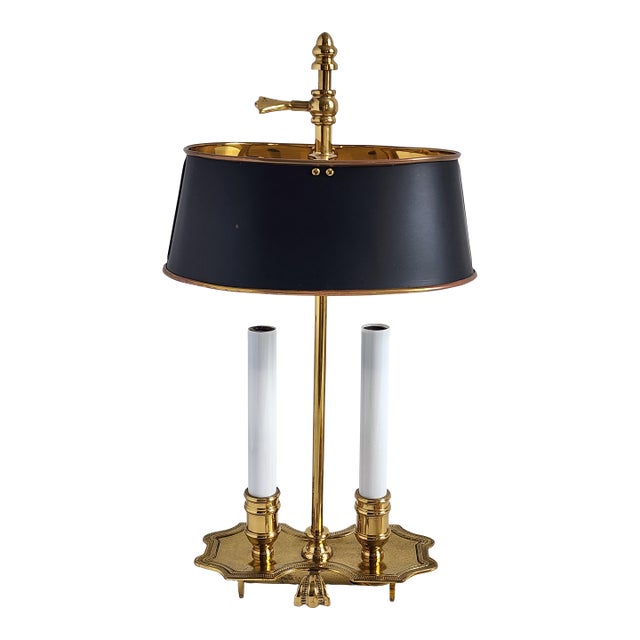 Vintage French Bouillote Brass & Tole Table Lamp For Sale