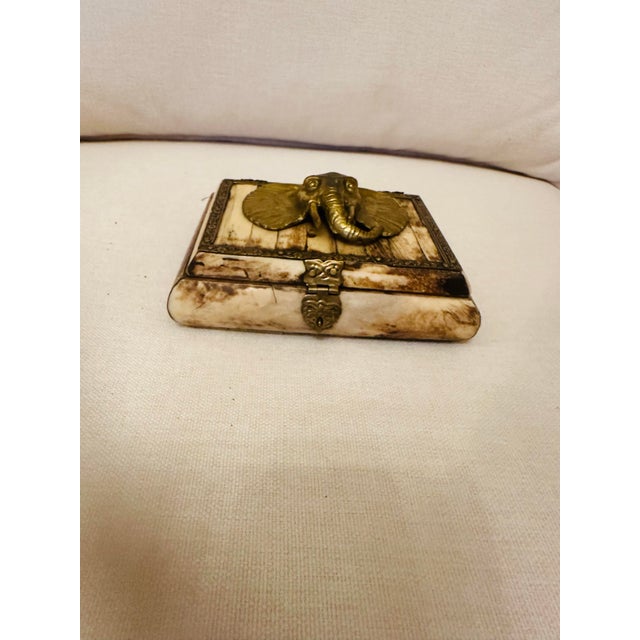 Brass Vintage Bone and Brass Elephant Box For Sale - Image 8 of 11