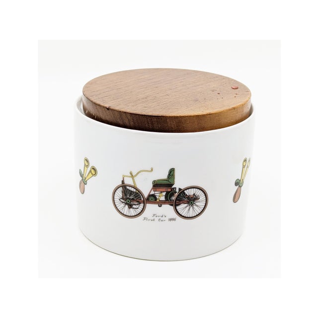 Set of 4 fine ceramic, wood and leather tobacco/other containers with multicolred printed decoration. The boxes were made...