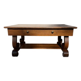Mid 20th Century Antique Empire Leg Oak Coffee Table For Sale
