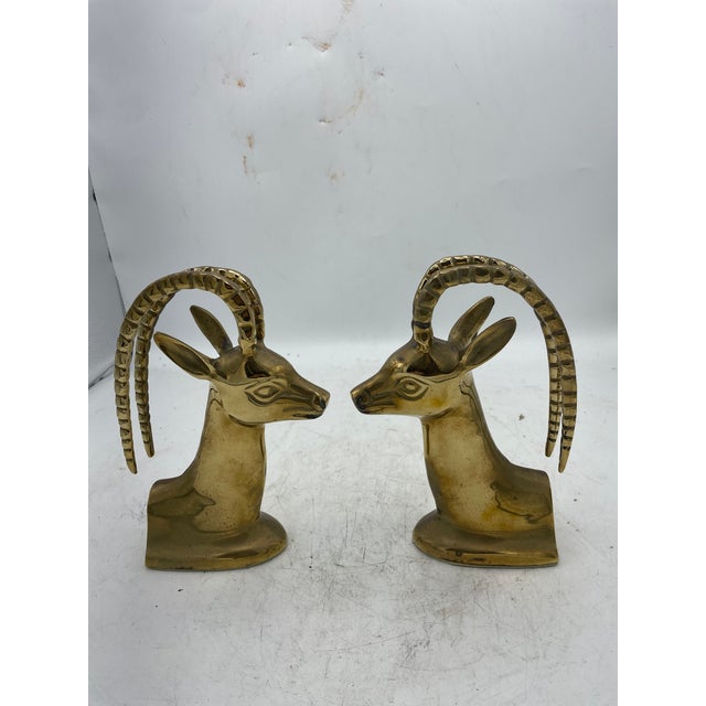 Mid 20th Century Brass Antelope Bookends For Sale - Image 5 of 5