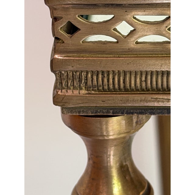 Global Views Pair of Global Views Brass Finish Glass Top Neoclassical Side Tables With Gallery Rail For Sale - Image 4 of 10