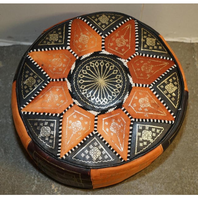 Animal Skin Vintage Tan & Brown Leather Footstool, 1960s For Sale - Image 7 of 17
