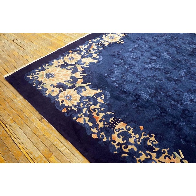 1920s Traditional Floral Antique Chinese Peking Wool Blue Hand Knotted Rug For Sale In New York - Image 6 of 11