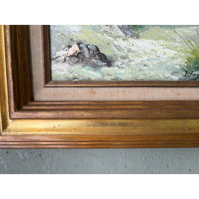 1970s Vintage Signed J. Fenton Original Coastal Oil Painting With Gilt Wood Frame – Certified Artistic Interiors For Sale - Image 5 of 9