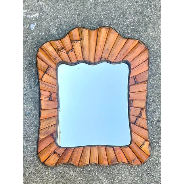 Mid-Century Modern Vintage Boho Split Bamboo Mirror For Sale - Image 3 of 5