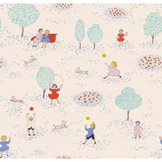 Playing in the Park Wallpaper by Paule Marrot in Cream, Multicolor For Sale