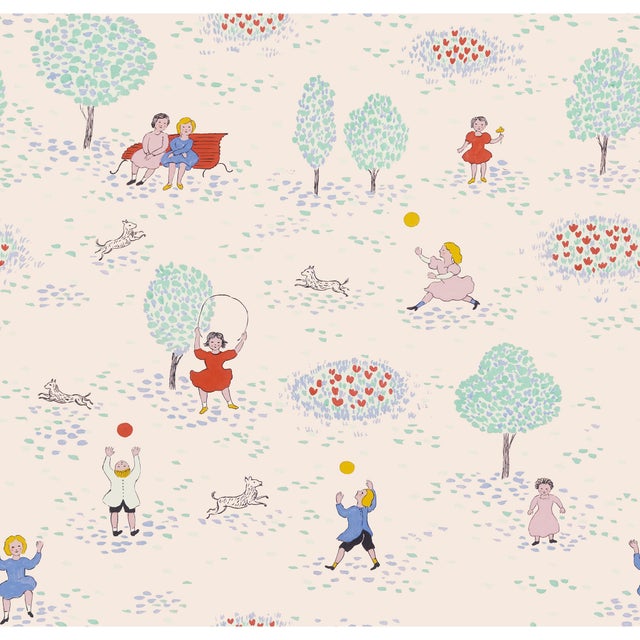 Playing in the Park Wallpaper by Paule Marrot in Cream, Multicolor For Sale