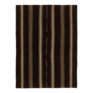 Vintage Turkish Kilim Rug in All Beige-Brown Stripe Patterns With Red Accents For Sale
