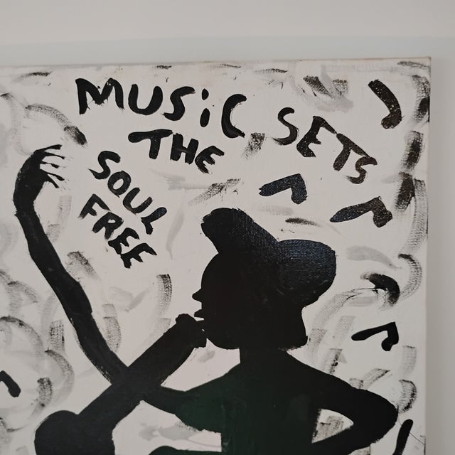 Folk Art Music Sets the Soul Free Mixed Media Painting For Sale - Image 3 of 6