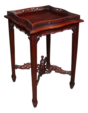 Vintage Silver Display Table, Oriental Mahogany, Side, Lamp, Chippendale Revival