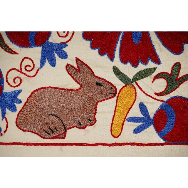Hand-Embroidered Rabbit Suzani Runner For Sale - Image 9 of 10