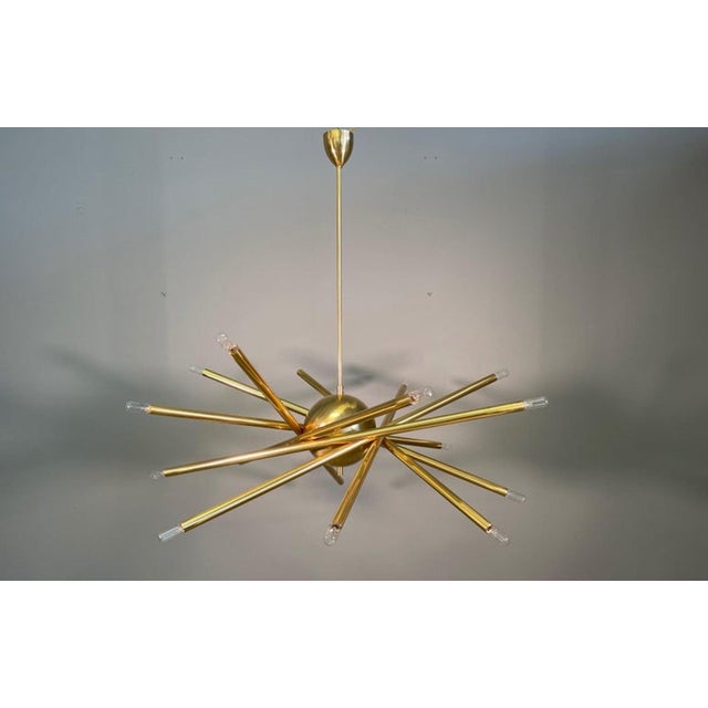 Large Shanghai Brass Chandelier attributed to Stilnovo, 1950s For Sale - Image 15 of 15
