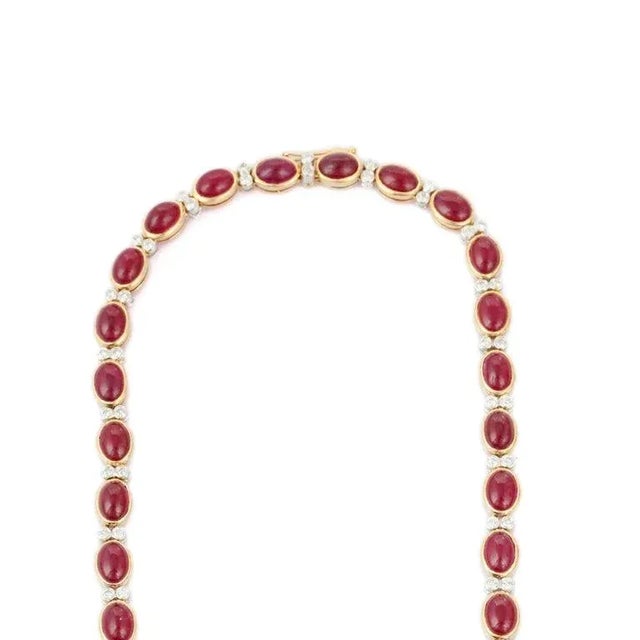 Not Yet Made - Made To Order Certified 17 Carat Ruby and Diamond 18k Yellow Gold Tennis Necklace For Sale - Image 5 of 12