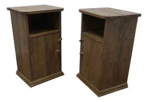 Rustic Pine Bedside Nightstands, 1890s, Set of 2