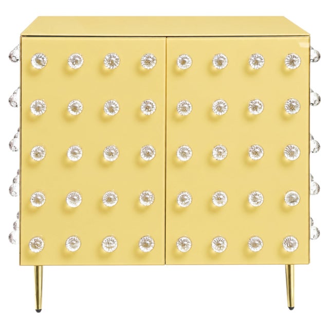 Butter Yellow 90-Sphere Murano Glass Cabinet with Brass Legs from Justfurnituress SRL For Sale - Image 9 of 9