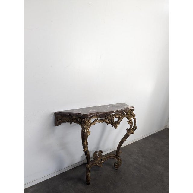 Louis XV Console in Carved Giltwood with Red Marble Top For Sale - Image 3 of 10