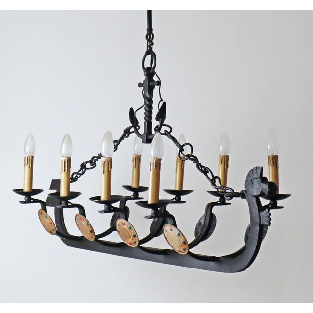 Wrought -Iron Vikinger Longboat Chandelier with Horse Head For Sale - Image 15 of 18