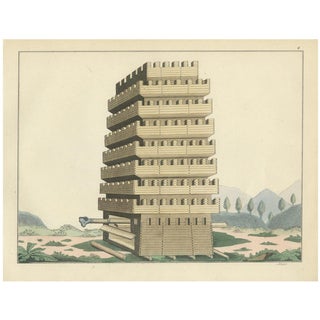 Von Reibisch, Multi-Level Medieval Siege Tower, 1842, Hand-Coloured Lithograph For Sale