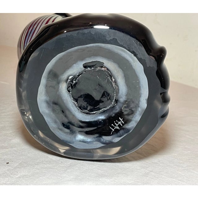 1980s Rare Hand Blown Aurene Iridescent Rainbow Glass Vase Holding Sphere Sculpture For Sale - Image 16 of 16