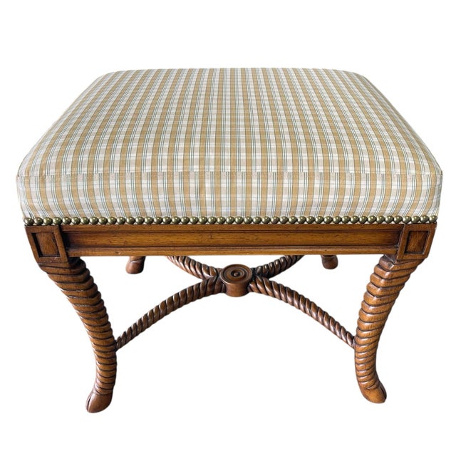 Textile William Switzer Ottoman, Barley Twist, Hooved Feet, Traditional Style For Sale - Image 7 of 13