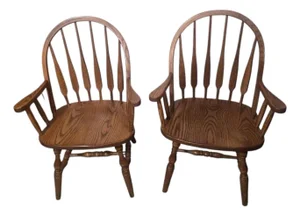 Vintage Oak Windsor-Style Paddle-Back Armchairs, a Pair
