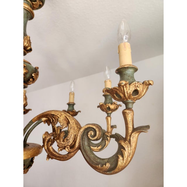Large Vintage Louis XV Rococo Baroque Florentine Wood Carved Floral Chandelier, 1920s For Sale - Image 11 of 18