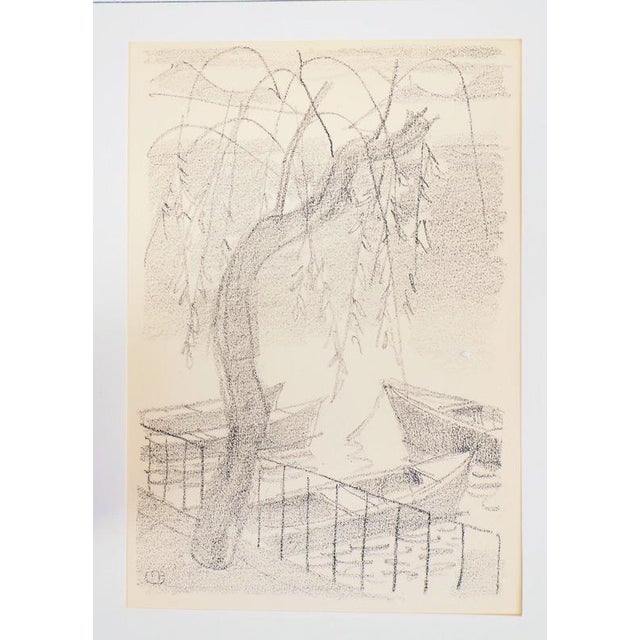 Maurice BARRAUD (1889-1954) The poplar by the lake Original color lithograph Signed in the plate On Vellum 12 x 18 cm (c....