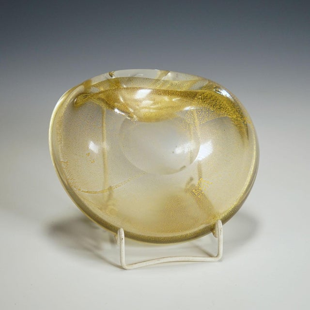 Mid 20th Century Vintage Art Glass Bowl With Gold Foil, Murano Italy 1950s For Sale - Image 5 of 6