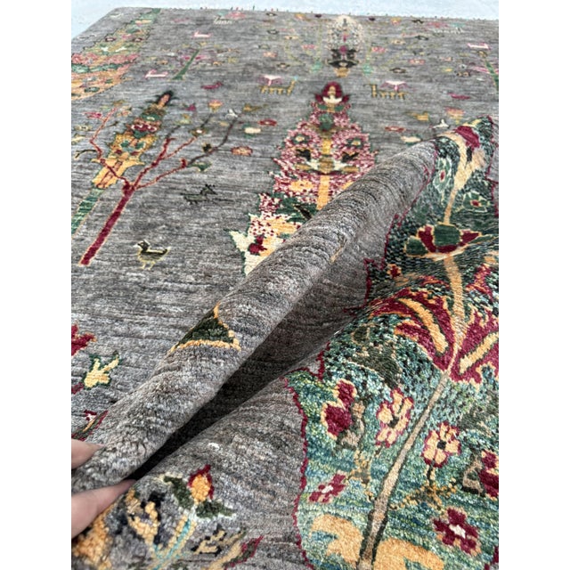 Cypress Tree Area Rug, Hand-Knotted Wool, Pictorial, 6x8, Charcoal & Rose For Sale - Image 9 of 10