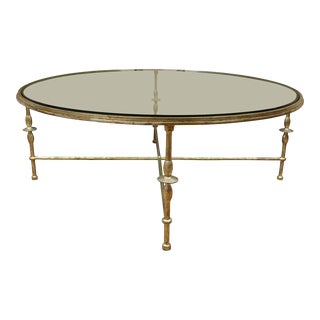 Silver Gilt Giacometti Style Round Glass Top Coffee Table For Sale