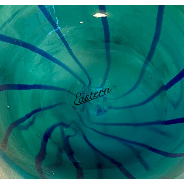 Aqua & Cobalt Art Glass Ruffled Rim Vase For Sale In New York - Image 6 of 8