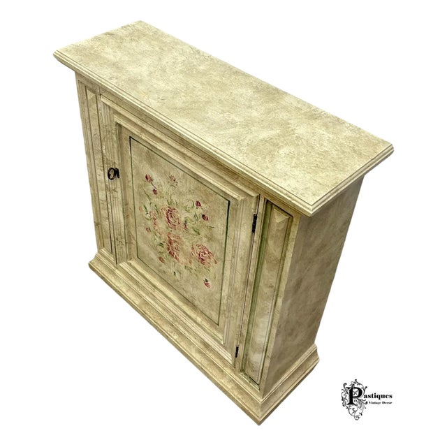 Late 20th Century Vintage Rustic Shabby Chic Floral Painted Hall Chest & Mirror For Sale - Image 5 of 13