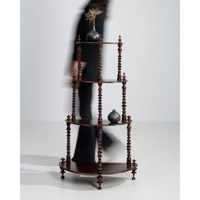19th Century United Kingdom Rich Walnut Brown Four-Tier Turned Walnut Ã‰tagÃ¨re For Sale In Greensboro - Image 6 of 11