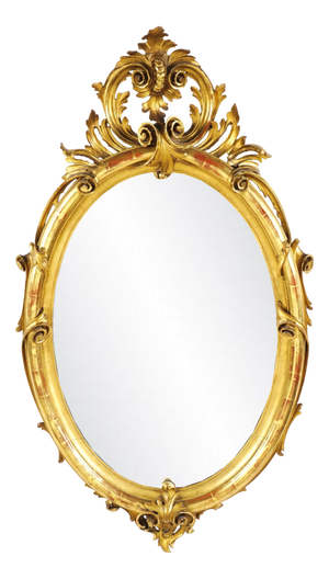Large 19th Century Oval Mirror in Carved Gilt Wood