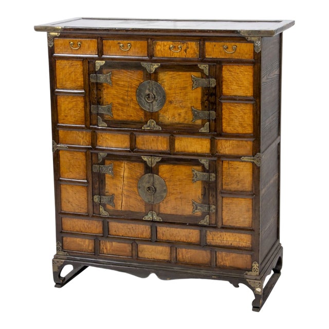 Korean Elmwood Bandaji-Style Cabinet 1935 Brass Hardware – Feinstein Estate Provenance For Sale