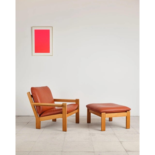 Brutalist Brutalist Lounge Chair with Ottoman in Oak and Leather by Tage Poulsen, Denmark, 1960s, Set of 2 For Sale - Image 3 of 18