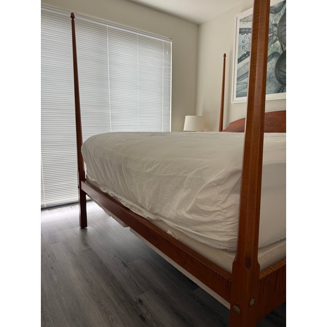 Custom Tiger Maple Mid-Century Modern Bed Frame For Sale In New York - Image 6 of 8