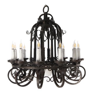 Vintage French Chandelier in Wrought Iron, 1920 For Sale