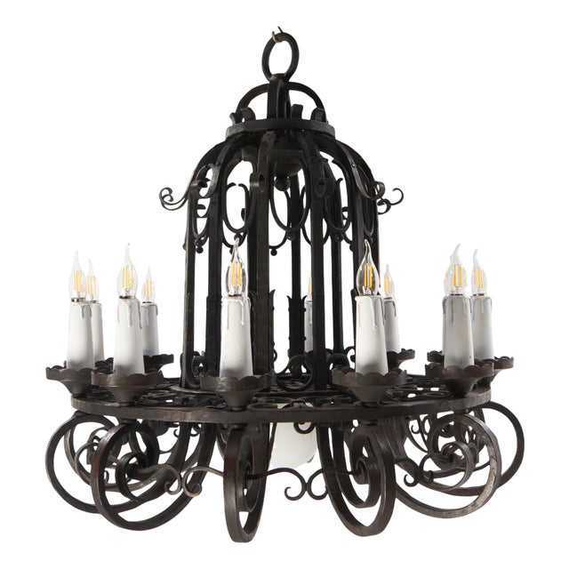Vintage French Chandelier in Wrought Iron, 1920 For Sale