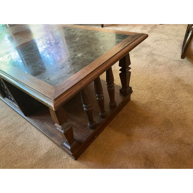 Stone Mid-Century Modern Wood and Marble Coffee Table For Sale - Image 7 of 8