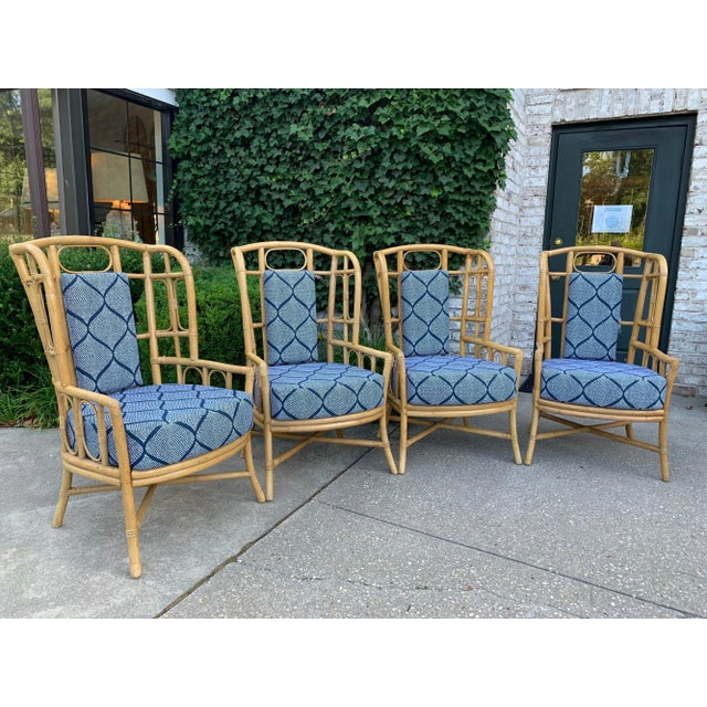 Mid-Century Modern Vintage Boho Chic Bamboo Wingback Armchairs - a Pair For Sale - Image 3 of 12