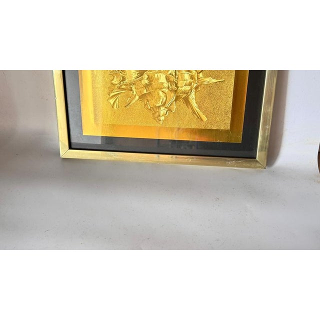 Modern Embossed Gold Shell Artwork with Metallic Finish & Layered Framing, 1960s For Sale - Image 11 of 18