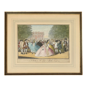 Antique English Satirical Hand Colored Engraving Print - ‘Taste À La Mode, 1745’ by Louis-Philippe Boitard / Francis Patton