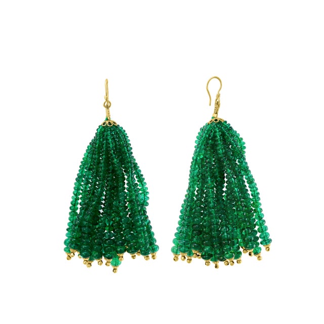 198 Carat Colombian Emerald Beads Hanging Drop Earrings 18 Karat Gold For Sale - Image 17 of 18