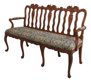 Vintage French Provincial Walnut Settee W. Needlepoint