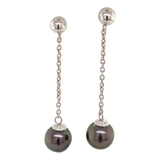 Tahitian Pearl Earrings 14k White Gold Certified For Sale
